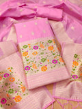 EV Elegant Baby pink Banarasi Unstitched Dress Material for Women with