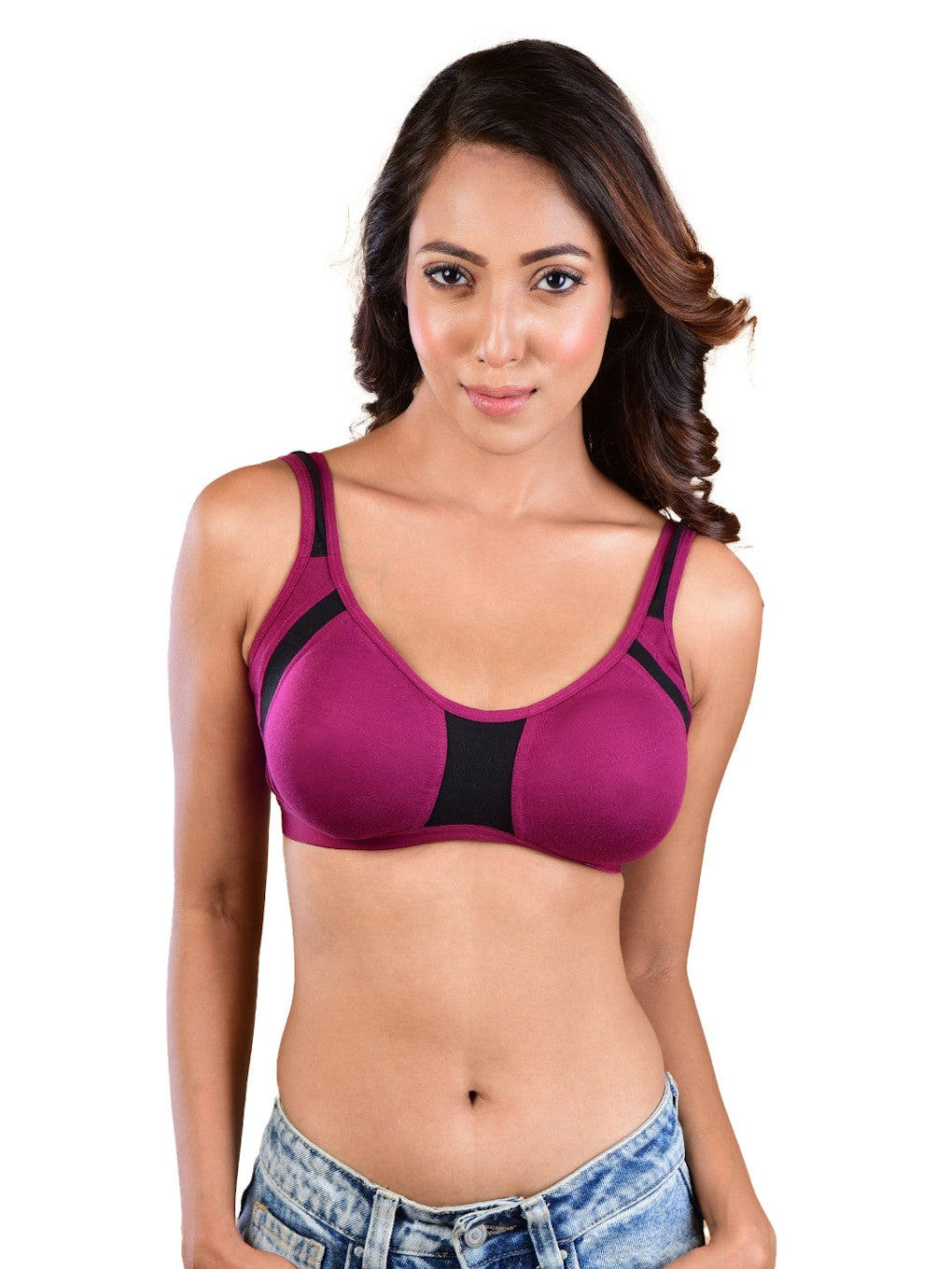 Sports Bra For Women-Purple & Black (Size-L)