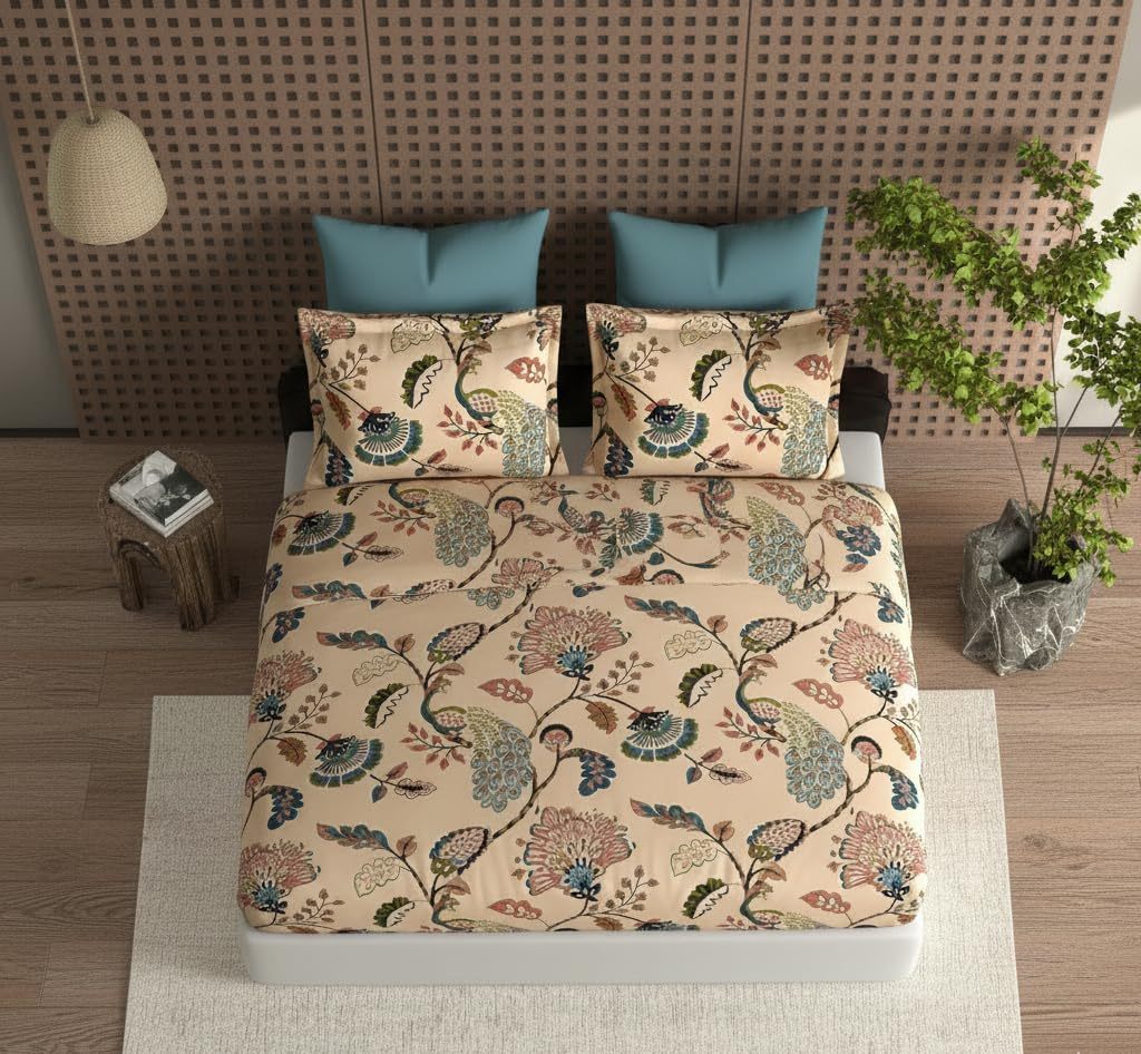 300TC Glace Cotton Fitted Bedsheet Beige