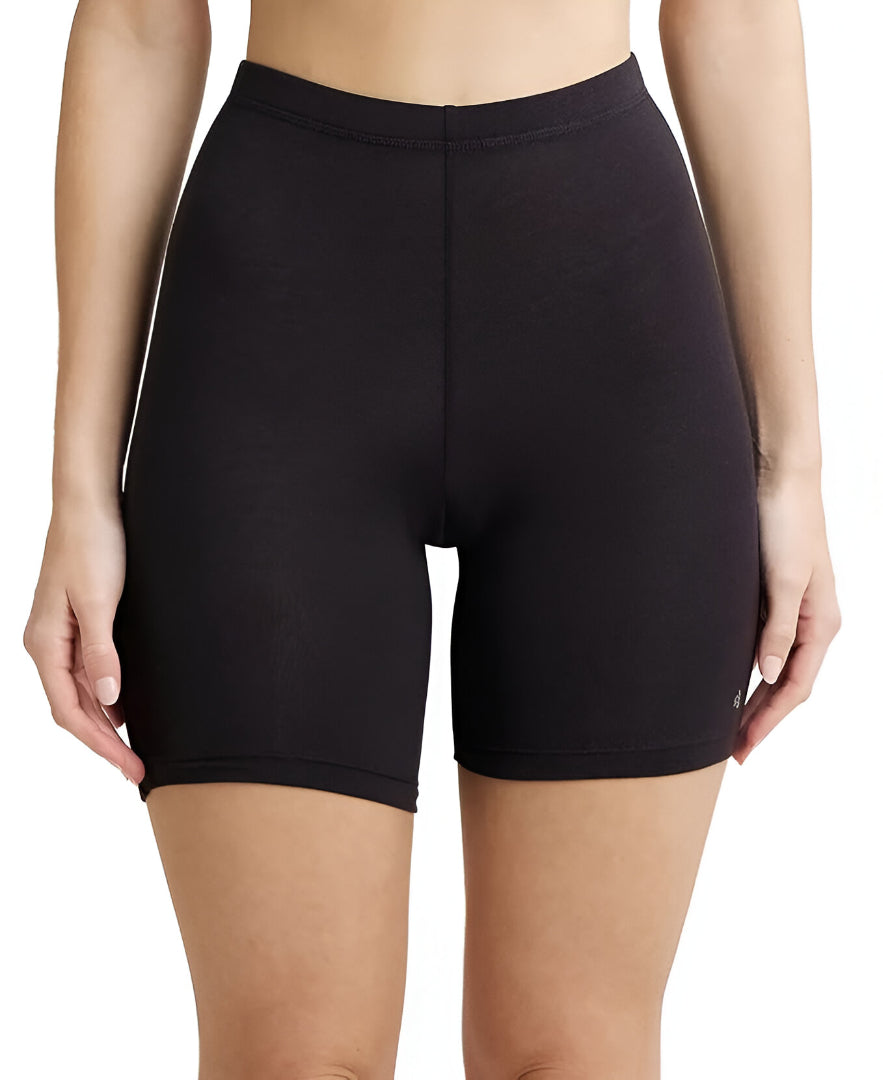 Women's Black Cotton Cycling Shorts – Stretchable Mid-Thigh Fit for