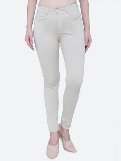 Beige high-rise denim jeans for women by Ochre Ourea, size 28, featuring a classic fit and stylish design.
