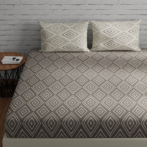 Cotton Bedsheet Taupe White 144 TC Set