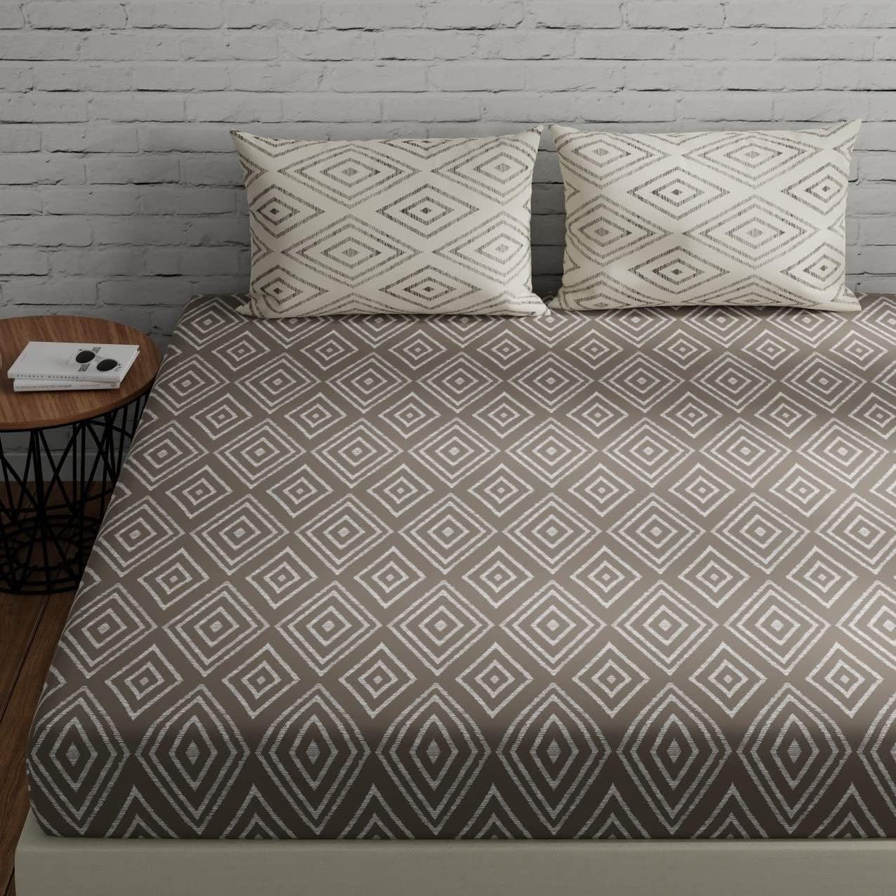Cotton Bedsheet Taupe White 144 TC Set