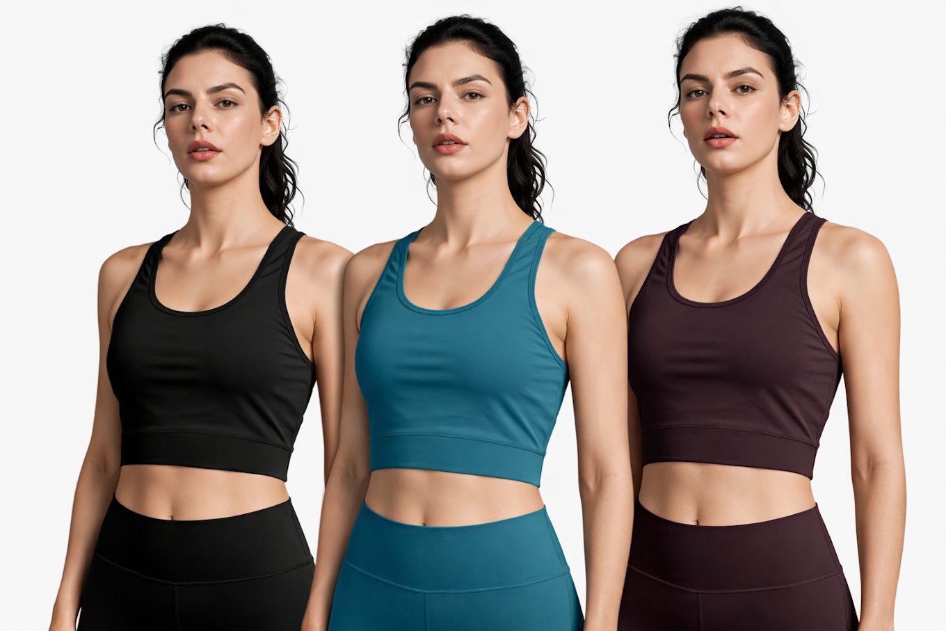 Women's Racerback Sports Bra – Seamless Stretch Fit, 3‑Color Set