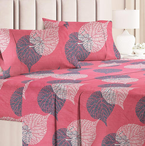 Microfiber Double Bedsheet Pink Green Set