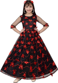 Girls Pleated Full Length Party Dress Red Half Sleeve (Size-6-7YEAR)