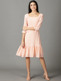 Women'S Tiered Dress Printed Dress (Size-S) (Color-PINK)