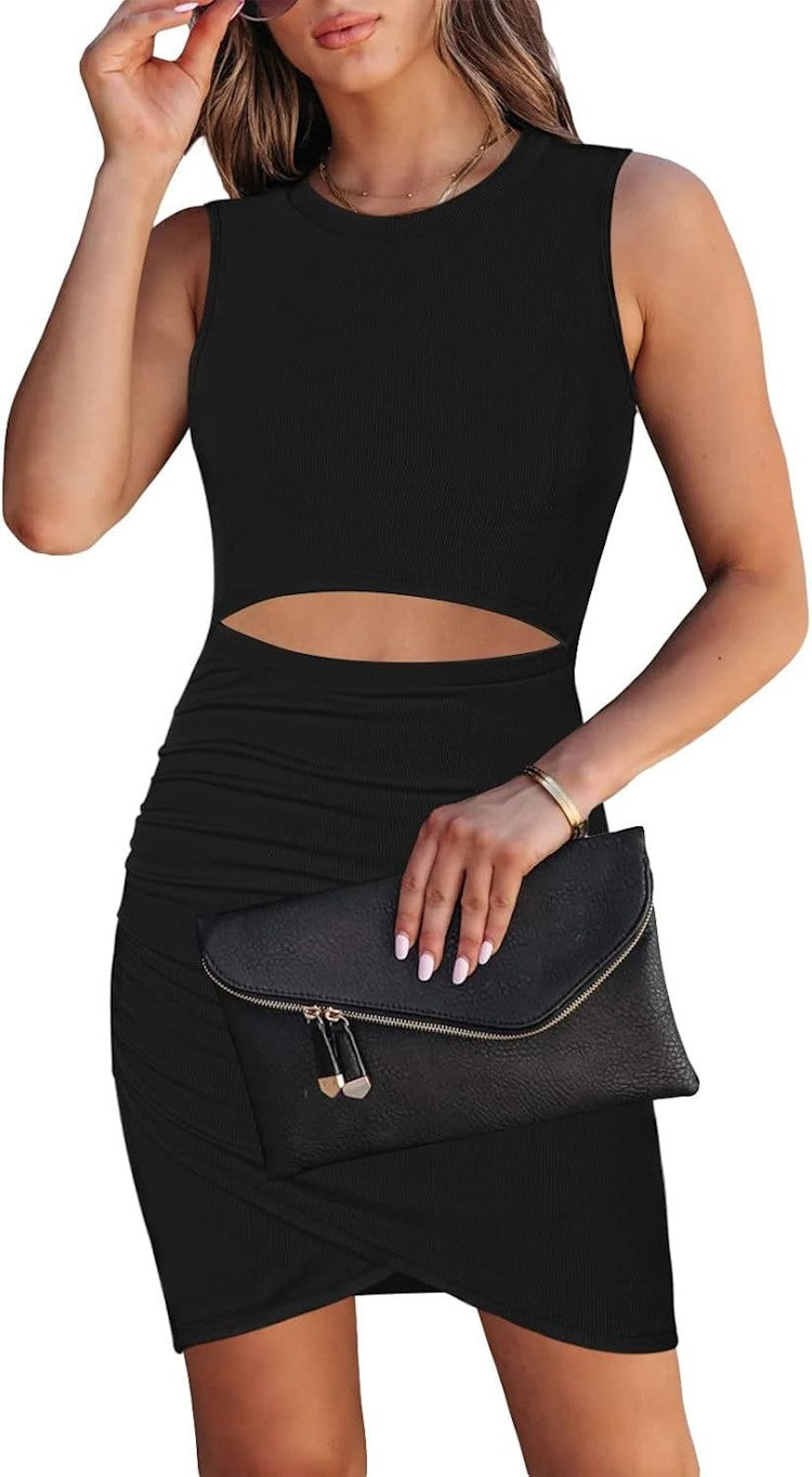 ADV FASHION WEAR Trendy Ribbed Bodycon Mini Dress for Women with Crew