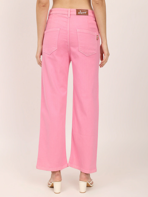 Women's Cotton  High Rise Denim Jeans(Size34)(Colorpink)