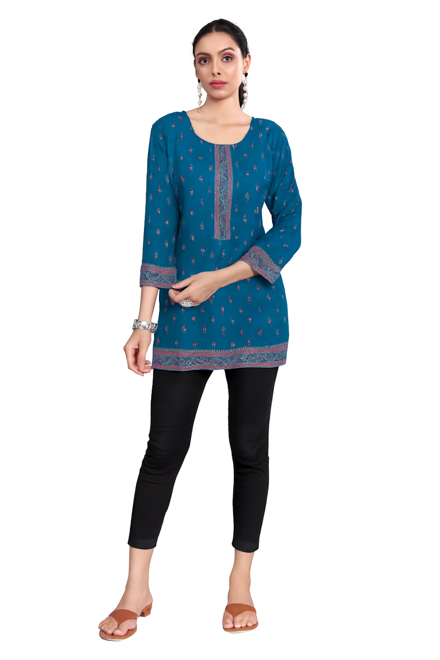 Blue Ethnic Print Short Kurti