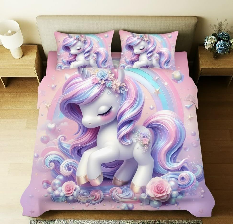 Unicorn Printed Bedsheet Rainbow Set
