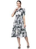 Cotton Tie-Dye Print Dress (Size-M) (COLOR-BLACK&WHITE)