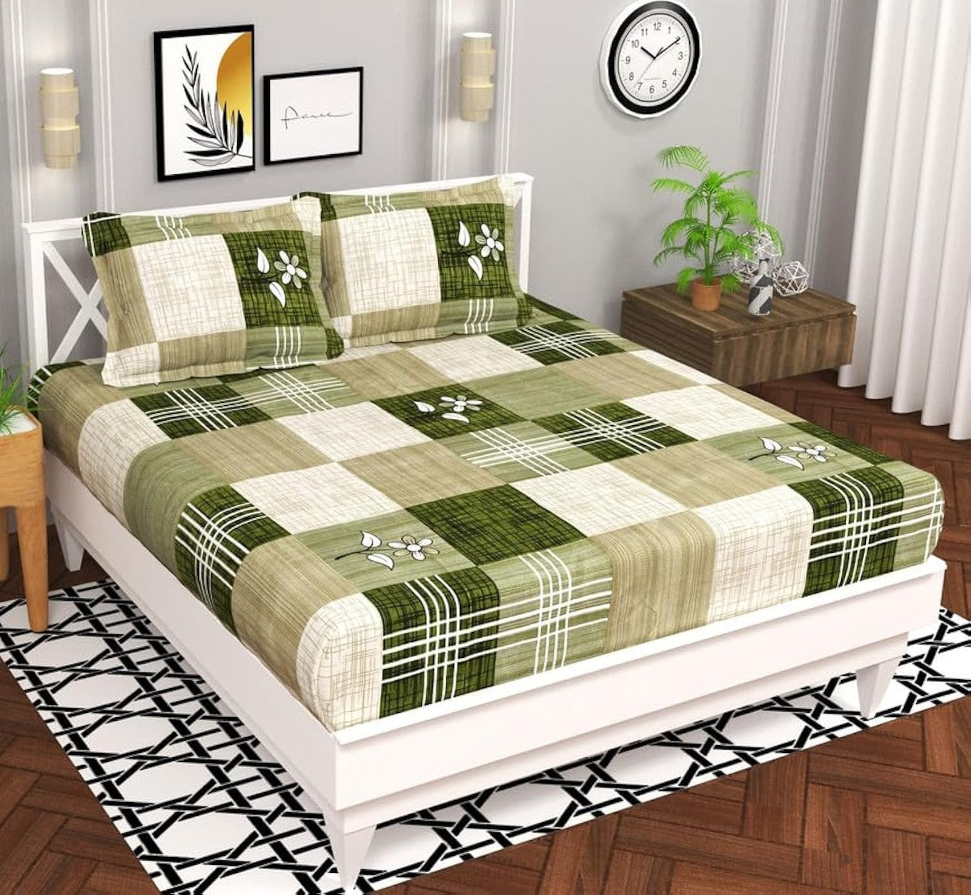 Microfiber Floral Double Bedsheet Green
