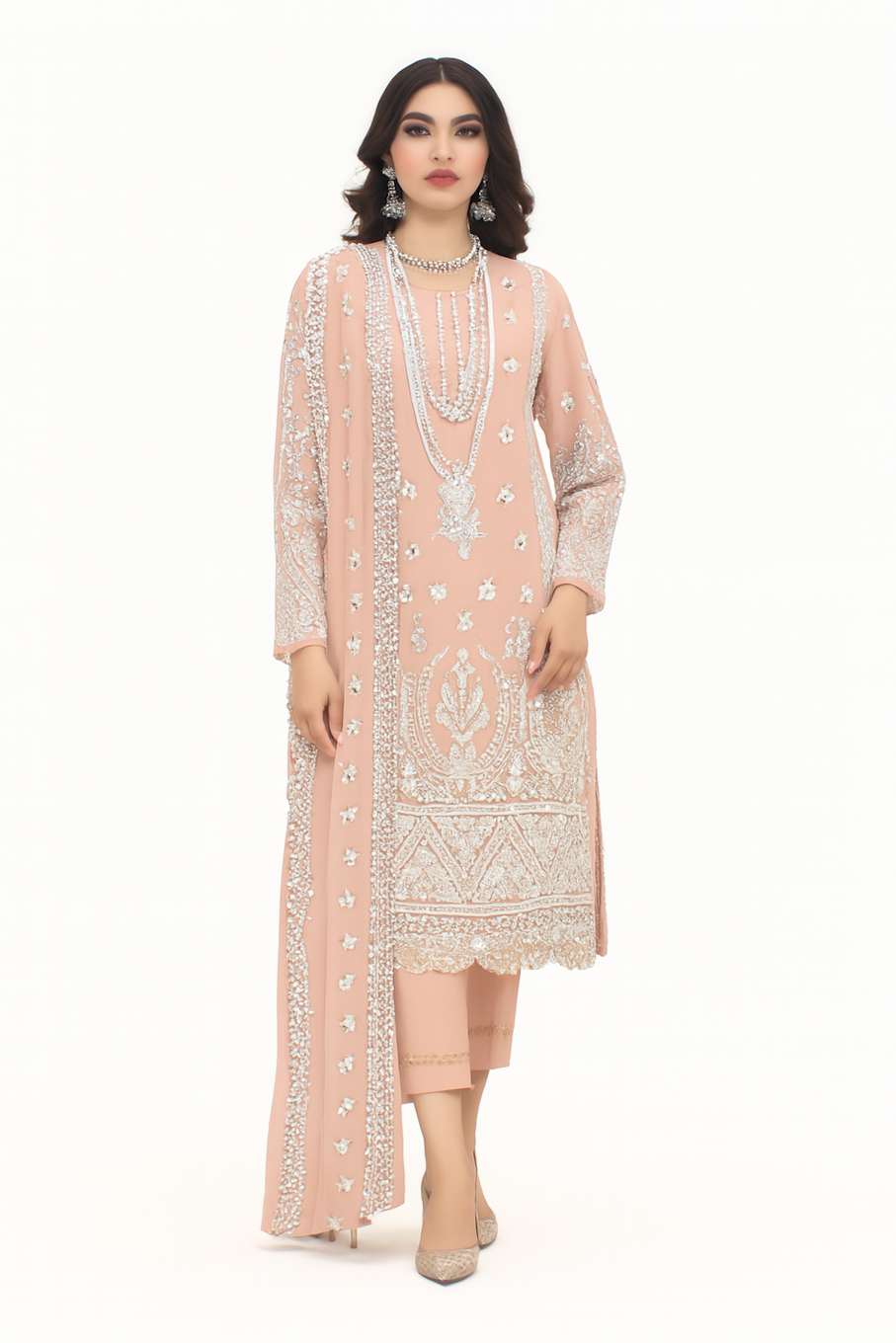 Women Traditional Embroidery Kurta Set-Pink (Size-3XL) | D272