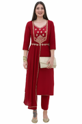 Women Festive Wear Kurta Set-Red (Size-M) | D388