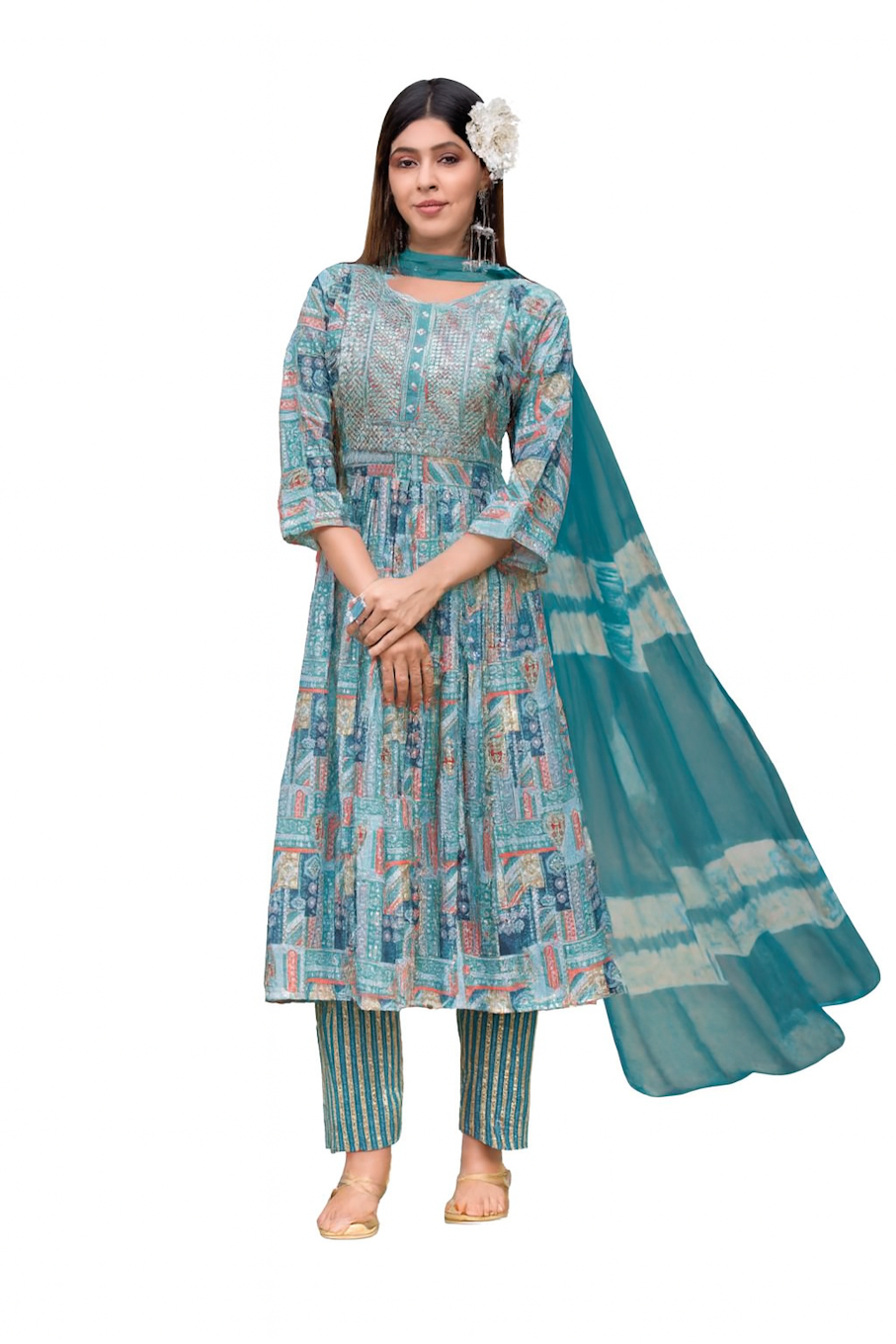 Women Kurti Set with Churidar Pants