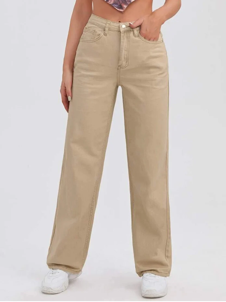 Women's Cotton  High Rise Denim Jeans(Size34)(Colorbeige)