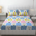 Kids Cat Print Bedsheet Yellow Blue