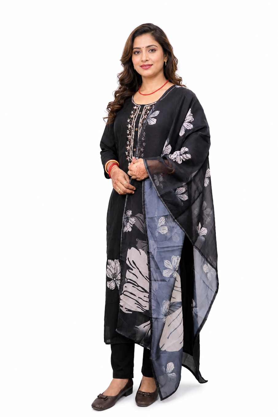 Black Floral Printed Kurta Set