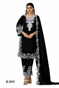 Women Designer Embroidery Kurta Set-Black (Size-XS) | D375