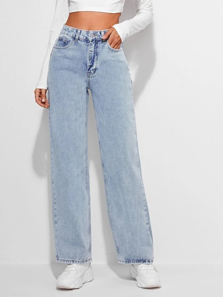Women's Cotton  High Rise Denim Jeans(Size34)(Colorlight blue)