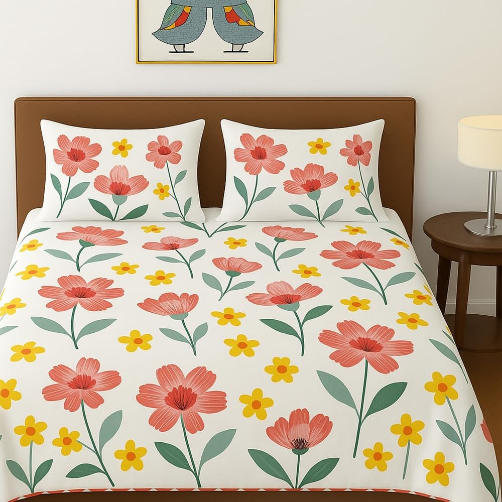 Cotton Feel Bedsheet Mint Green Floral