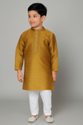 Traditional ethnic wear cotton kurta pajama set-Golden (Size-8-9 YEAR)
