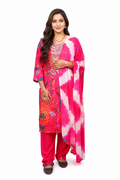 Women's Pink Floral Kurta, Pant & Dupatta Set