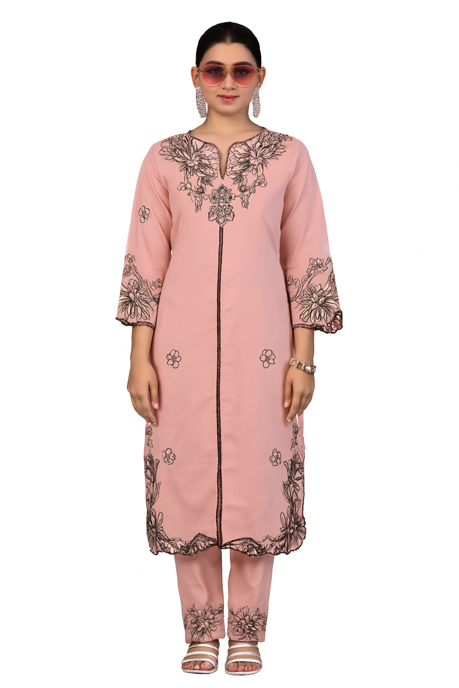 Women Traditional Embroidery Kurta Set-Pink (Size-3XL) | D145