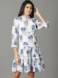 Women'S Tiered Dress Floral Dress (Size-L) (Color-WHITE)