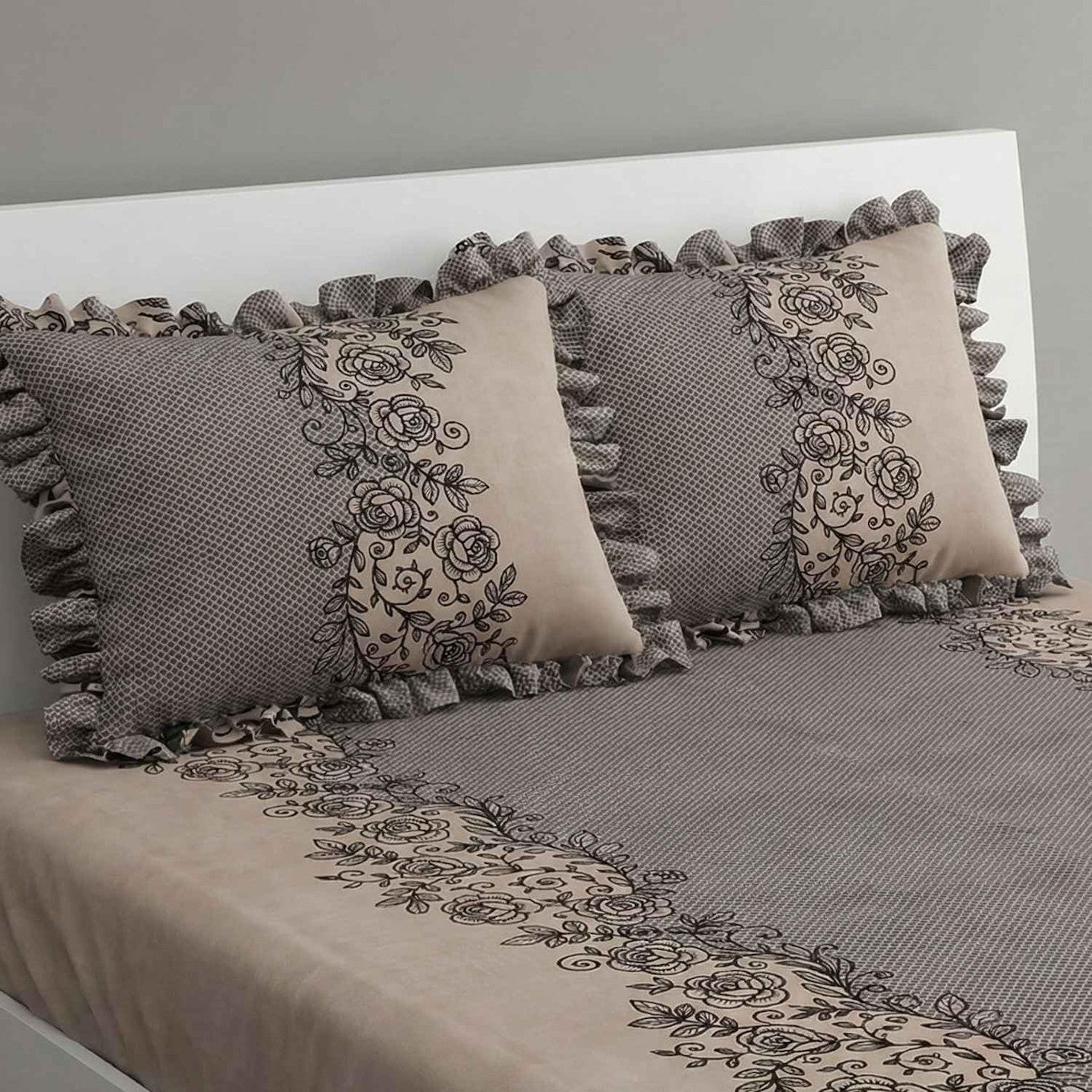 Fitted Polycotton Bedsheet Brown Beige Set