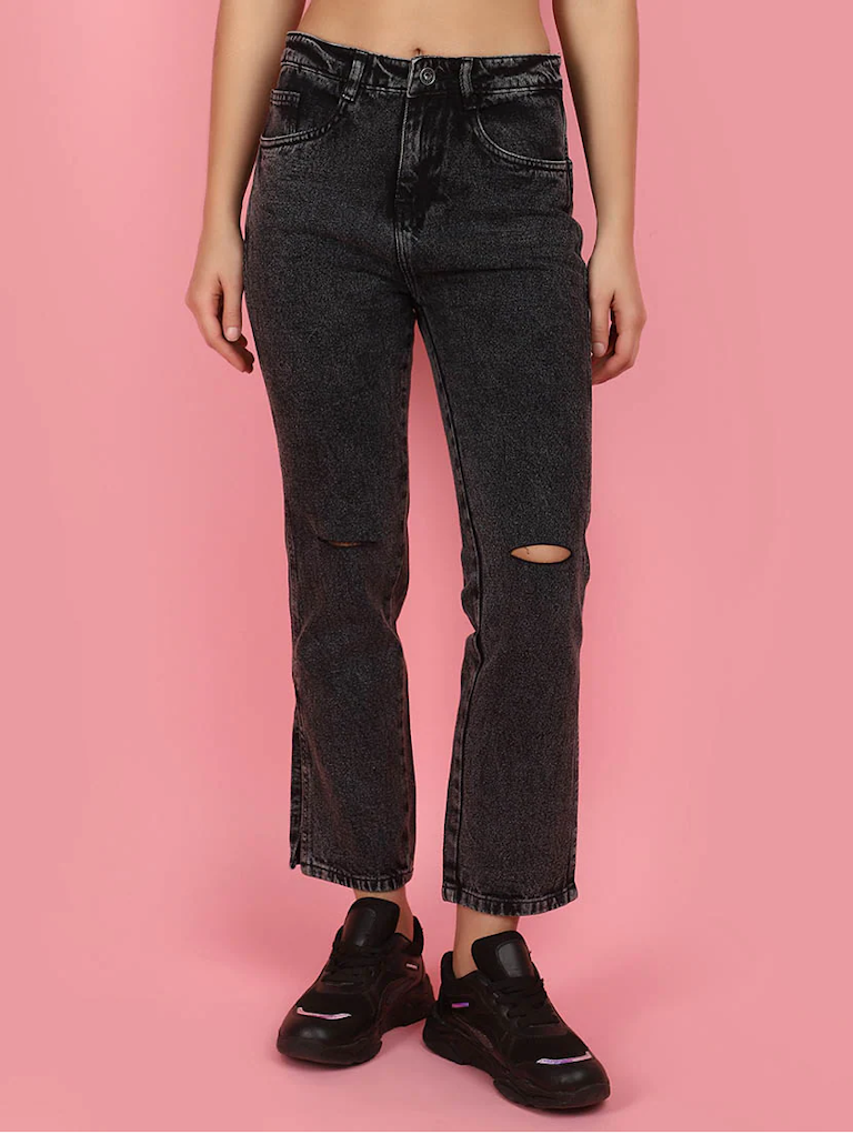 Women's Cotton  High Rise Denim Jeans(Size34)(Colorblack)