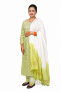 Women's Pista Green Printed Kurta, Pant & Dupatta