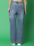 Women’s high rise blue denim jeans by Ochre Ourea, size 30, displayed on a hanger with a fitted silhouette.