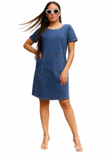 Casual Denim Mini Dress with Front Patch Pockets  (Size-S)
