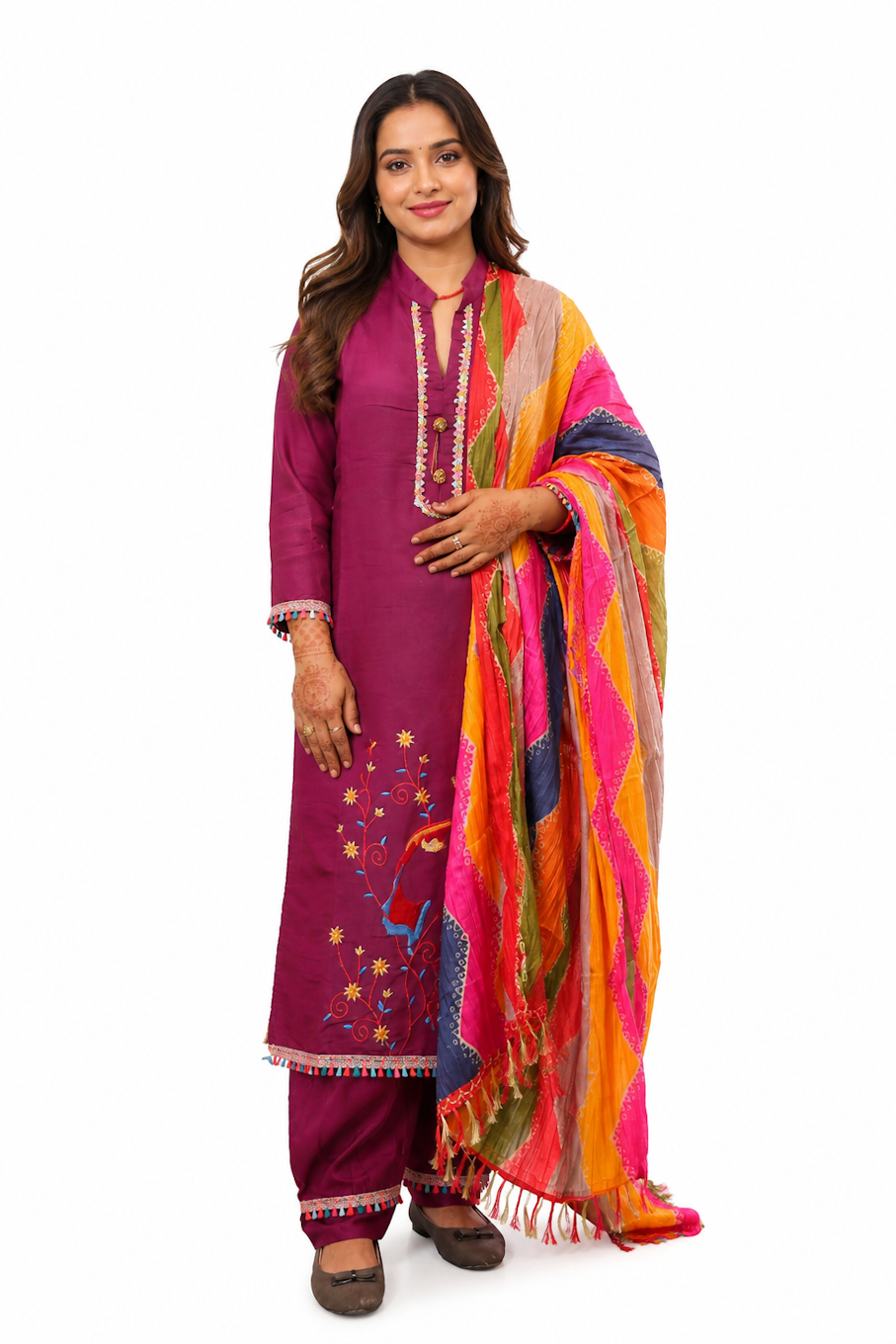 Women's Magenta Embroidered Kurta & Salwar Set