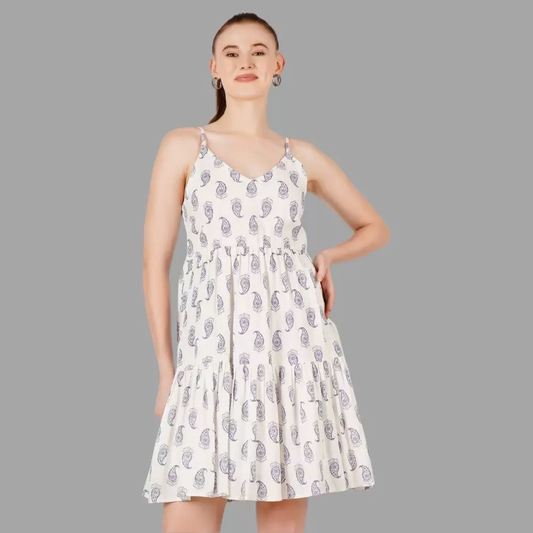 Women’s White Midi Dress (Size-XS) (Color-WHITE)