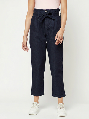 Women's Cotton  High Rise Denim Jeans(Size34)(Colornavy blue)
