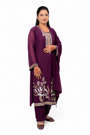 Women's Purple Embroidered Kurta & Pant Set
