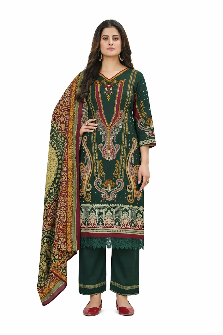 Elegant Green Printed Salwar Suit Set