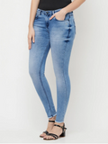 Women's Cotton  High Rise Denim Jeans(Size34)(Colorblue)
