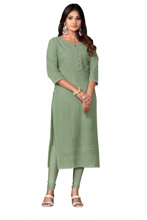 Straight Kurta & Pant Set with Light Dupatta-Pista  | D47