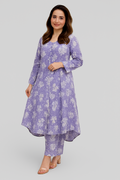 Elegant Floral Printed Kurta Set for Women-Purple (Size-S)