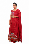 Women's Red Embroidered Lehenga Choli Set