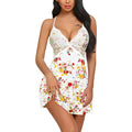 White Floral Lace Halter Babydoll Lingerie (Size-M)