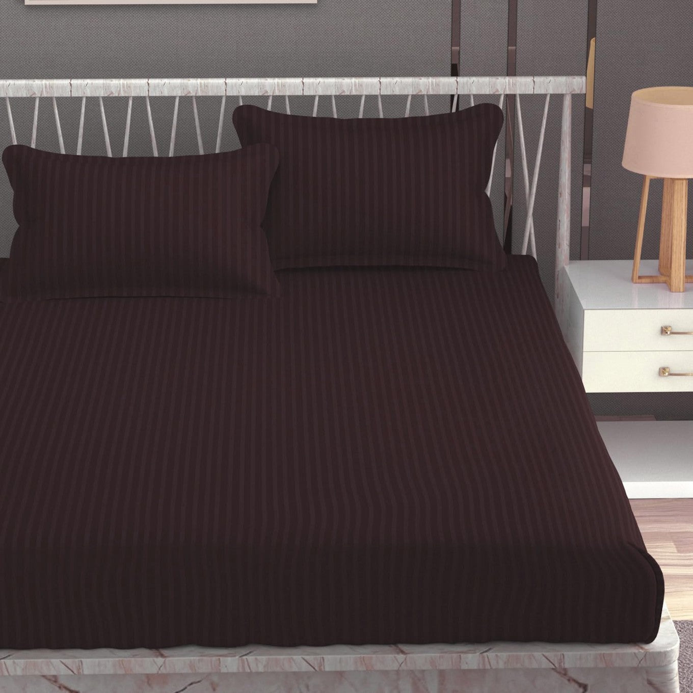 Stripe Glace Cotton Bedsheet Brown Set