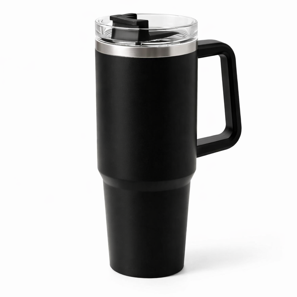 Black Stainless Steel Travel Mug with Handle