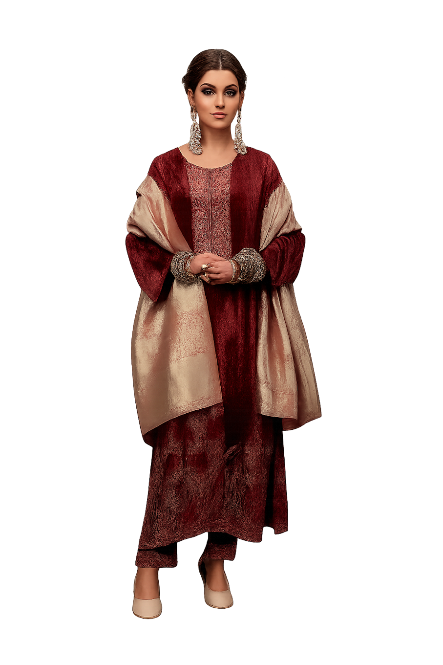 Women Designer Embroidery Kurta Set-Red (Size-XS) | D306