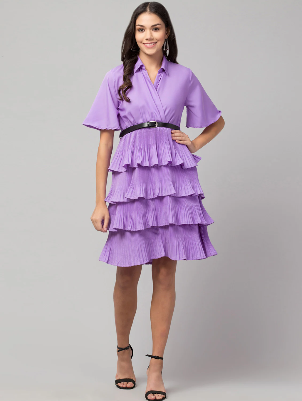 Women Fit and Flare Purple Dress (Size L)