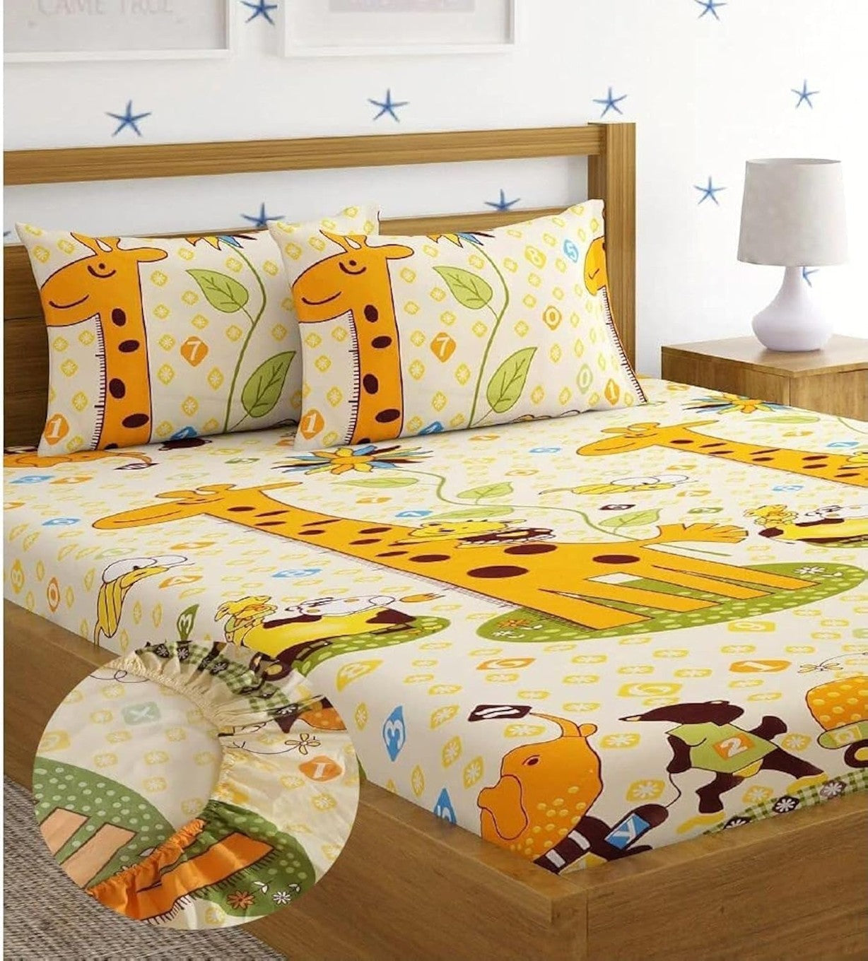 Kids Giraffe Fitted Bedsheet Yellow Set